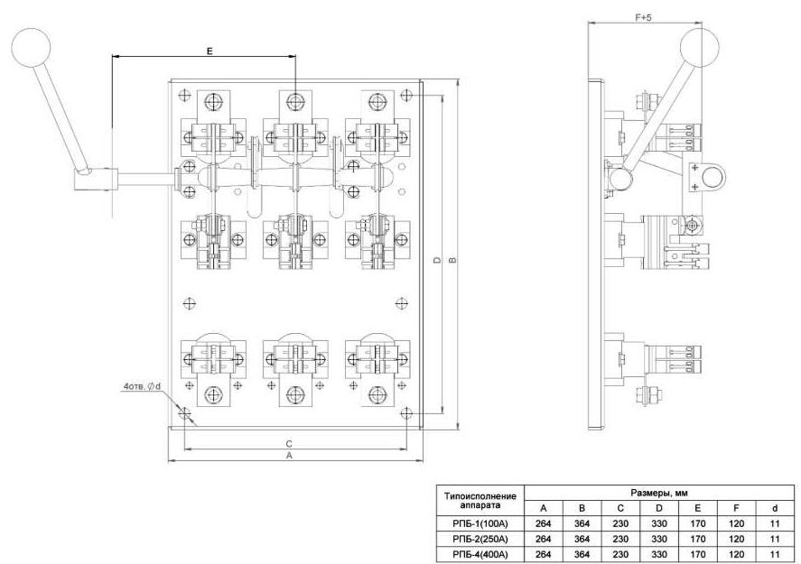 Рубильник РПБ 1 100А левый Рубильник РПБ 1 100А левый